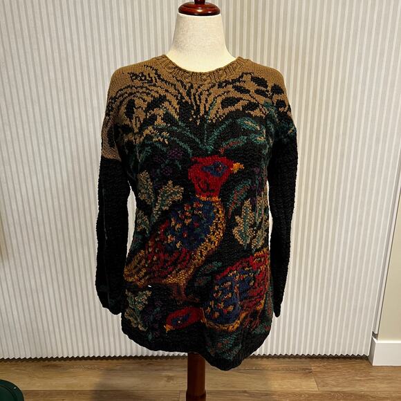 PORTRAITS BY NORTHERN ISLES Women's Pheasant Sweater Hand Knit Bird Size L - Picture 1 of 8